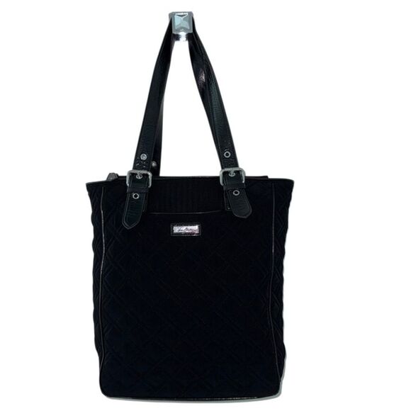 Vera Bradley Black Quilted Zippered Rectangular Bag / Commuter Tote /  Purse - Picture 1 of 16